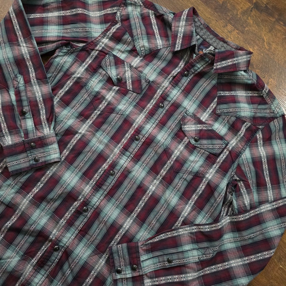Moonshine‎ Spirit Brad Paisley Mens Western Pearl Snap Shirt Plaid Stripe Medium